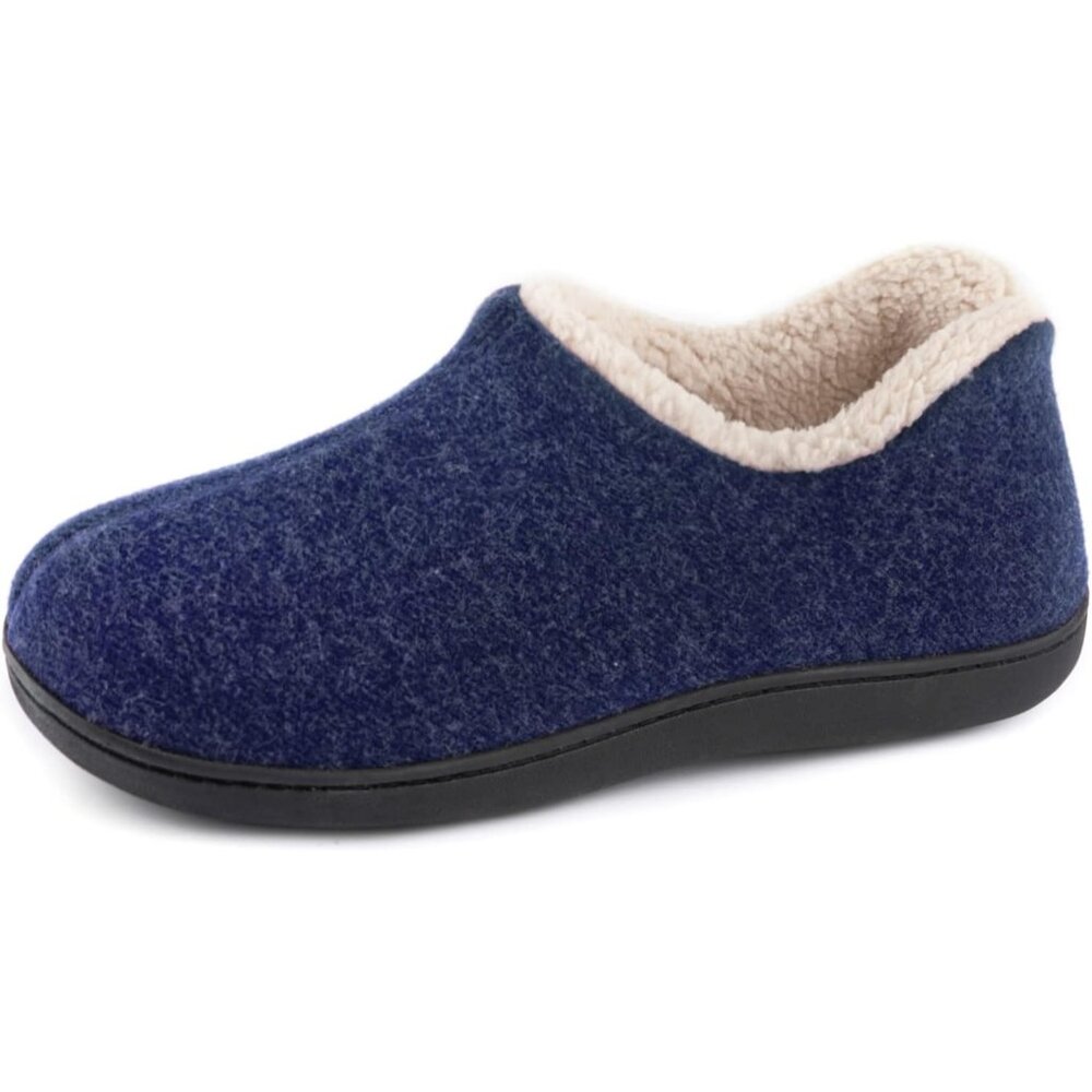 Women’s Cozy Faux Sherpa Fleece Closed Back House Shoes With Nonslip Rubber Sole